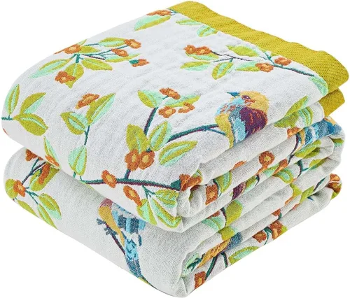 Vista 11 de Manta bohemia de muselina de algodón tejida con flores decorativas de 50 x A-verde