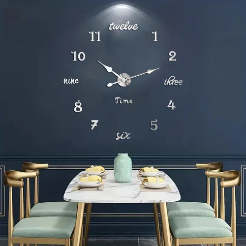 Vista 10 de Moderno reloj de pared grande sin marco, funciona con pilas, espejo 3D, relojes de pared decorativos para decoración de sala de estar (negro)