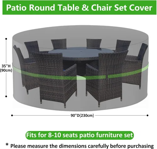 Vista 2 de Wanocean Fundas redondas para muebles de patio, 100% impermeables, antidecoloración, juego de sillas de mesa para exteriores, fundas redondas