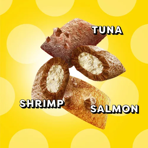 Vista 4 de Temptations MixUps - Golosinas crujientes para gatos, Surfer's Delight, 16 onzas Tuna, Shrimp & Salmon flavors, crunchy & soft texture, under 2