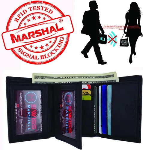 Vista 2 de Swiss Marshall - Cartera de piel con bloqueo RFID para hombre