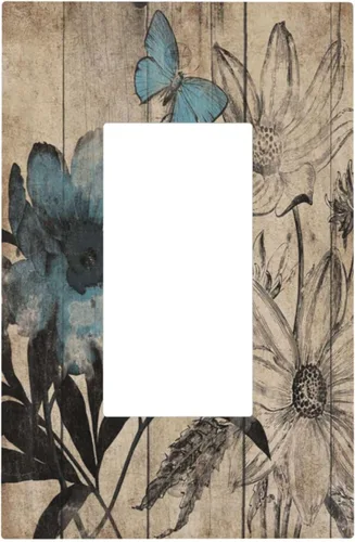 Vista 64 de Mid Century Morden Boho - Placa de pared para interruptor de luz dúplex de 1 banda, placa frontal decorativa eléctrica para receptáculo para baño