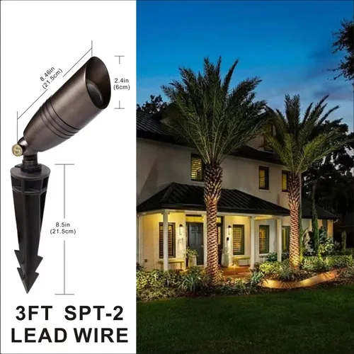 Vista 2 de Focos de paisaje de bajo voltaje de 12 V para exteriores, luces de subida direccional de latón macizo, estaca de suelo, accesorio de iluminación
