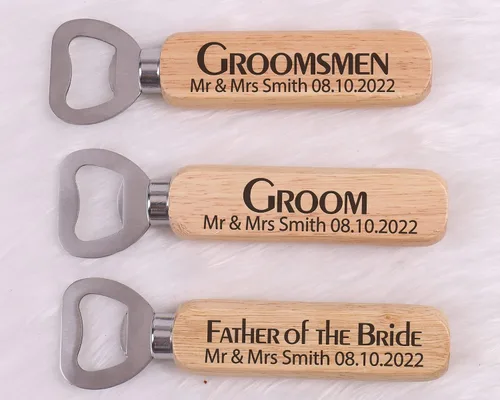 Vista 2 de Fiico - Abrebotellas de madera personalizado, regalo de padrino, recuerdo de boda
