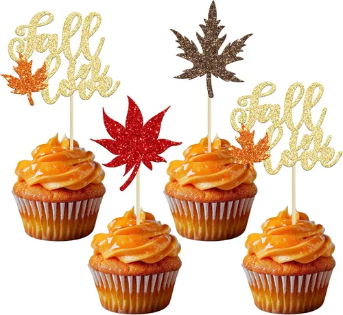 Vista 17 de Gyufise 24 decoraciones para cupcakes de otoño con texto en inglés "Miss to Mrs Cupcake Topper Champage Gold Fall Pumpkin Bride Shower Cake Toppers