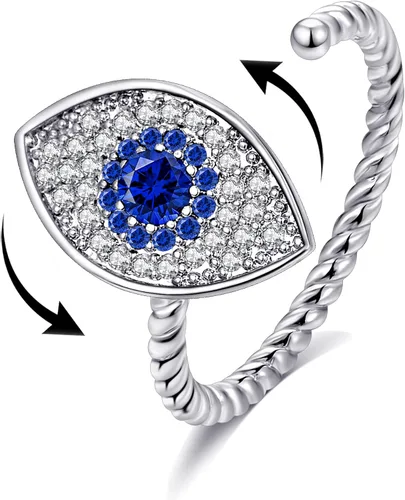 Vista 11 de Akeoqi Anillos giratorios para la ansiedad, para aliviar el estrés, tamaño ajustable, diseño abierto, anillo giratorio con incrustaciones