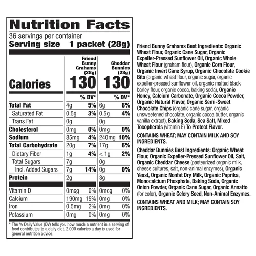 Vista 2 de Annie's Organic, Paquete Variado de Aperitivos, Cheddar Bunnies y Bunny Grahams, 1 oz, 36