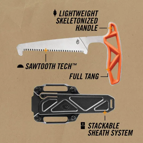 Vista 4 de Gerber EXO MOD Knife/Saw - Juego de mochilero para caza, color naranja cazador