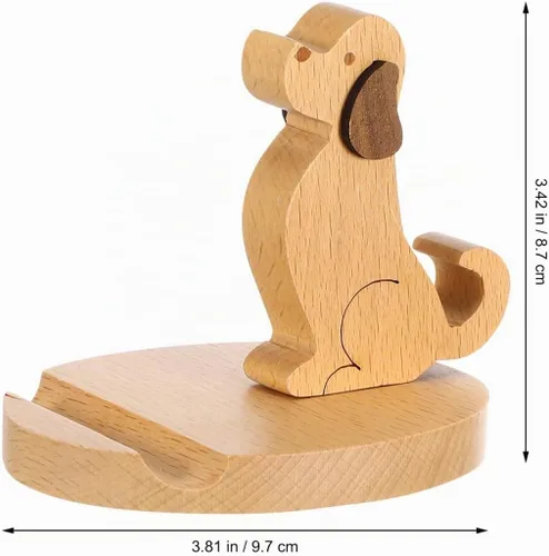 Vista 3 de Didiseaon Soporte de madera para teléfono celular con forma de cachorro, soporte para teléfono inteligente, soporte para tableta, soporte manos
