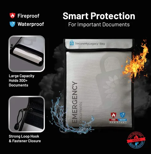 Vista 3 de Secure My Legacy - Bolsa impermeable e ignífuga para documentos (4 unidades)