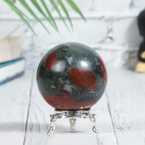 Vista 9 de Crocon Bola de esfera de piedra de sangre africana de 1.969 in con soporte de metal, más de 1400 quilates, bola de piedras preciosas curativas