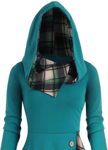 Vista 5 de Vestidos midi para mujer de talla grande bufanda con cuello y botones vestido de punto asimétrico