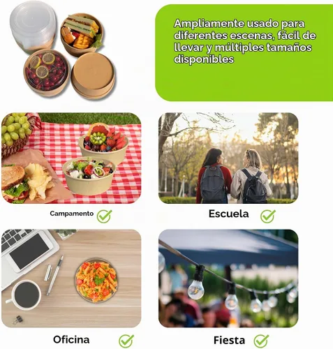 Vista 5 de Cuencos de papel redondos desechables de 17 onzas con tapa, 50 juegos de recipientes de delicatessen, cuencos de acai a prueba de derrames