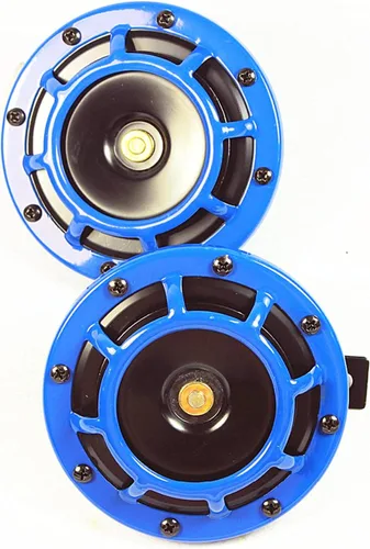 Vista 8 de Bocina eléctrica para coche, bocina de aire azul, 12 V, tono alto y bajo, kit de bocina gemela de metal de 135 dB, bocina de auto, bocina de camión