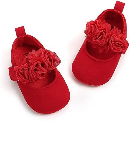 Vista 5 de Zapatos planos de Mary Jane con lazo floral de princesa para bebé y niña, zapatos de vestir suaves para recién nacidos, cuna para primer caminante