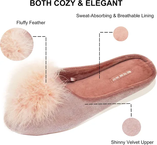 Vista 3 de Bctex Coll Pantuflas de terciopelo acogedoras, para mujer, con espuma viscoelástica, mullida, suela antideslizante, para el hogar y el dormitorio