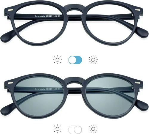 Vista 4 de YEIN - Lentes de lectura bifocales, lentes de sol grises fotocromáticos, para mujeres/hombres (azul marino, aumento de 0.00/+1.00)