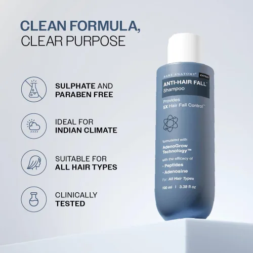 Vista 8 de Bare Anatomy Champú anticaídas Proporciona 5 veces control de caída del cabello pH 4.6 Adenosina y péptidos Fortalece las raíces débiles
