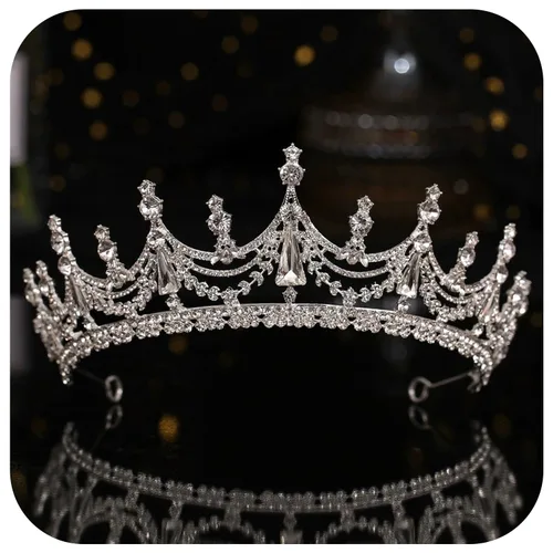 Vista 7 de Tiara de princesa de cristal de la reina – Diadema con coronas de diamantes de imitación para cumpleaños, bodas, Halloween, bailes, concursos