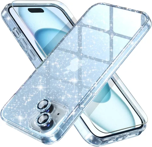 Vista 26 de Choiche, funda para iPhone 14 de mujer, brillante, protección de grado militar, 2 cubiertas de lentes de cámara Diamond, 2 protectores de vidrio