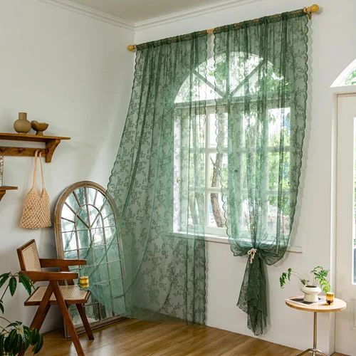 Vista 21 de Sutuo Home Juego de 2 cortinas de encaje beige, paneles transparentes de 63 pulgadas de largo, bordado floral de rosas, tratamiento de ventana