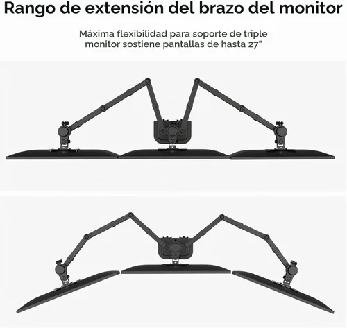 Vista 8 de Suptek Soporte de escritorio triple para monitor LED LCD, soporte resistente totalmente ajustable para 3 / tres pantallas de hasta 27 pulgadas