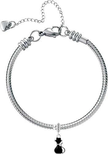 Vista 2 de Dije colgante de amor de gato negro compatible con pulseras Pandora, Cobre, vidrio