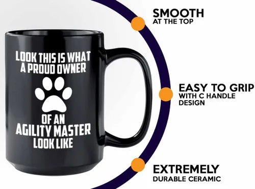 Vista 4 de Taza de café de entrenamiento para perros, 15 onzas, color negro, agility m*ster looks - Entrenador de perros, dueño de mascotas, caminante