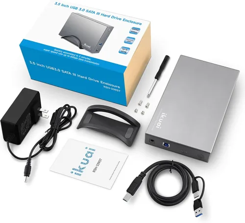 Vista 6 de Caja de disco duro de aluminio de 3.5 pulgadas USB 3.0/USB C a SATA para disco duro interno de 3.5 pulgadas y SSD de hasta 20 TB