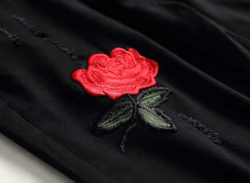 Vista 4 de Ylingjun - Pantalones vaqueros elásticos para hombre con bordado de rosa envejecido