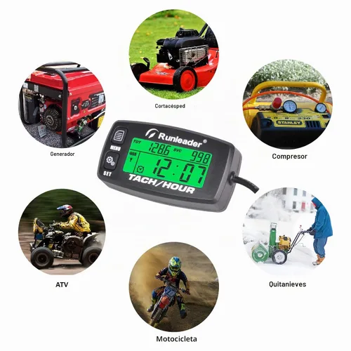 Vista 7 de Runleader Tacómetro digital de motor de gas, registro de horas y rpm, medidor de horas de luz de fondo, batería reemplazable para cortacésped