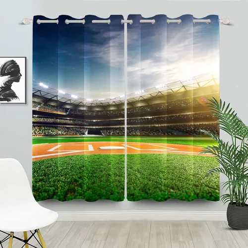 Vista 30 de Cortinas opacas de fútbol para dormitorio de niños, con temática deportiva, para sala de fútbol, cortinas de fútbol en blanco y negro