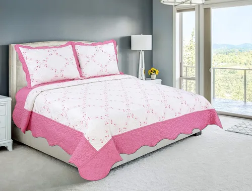 Vista 2 de Marina Decoration - Colcha bordada ultrasuave de verano, juego de 3 piezas con 2 fundas de almohada acolchadas
