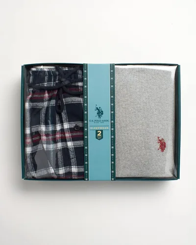 Vista 2 de U.S. Polo Assn. Conjunto de pijama térmico para hombre, camiseta de punto gofre y pantalones largos de John, caja de regalo