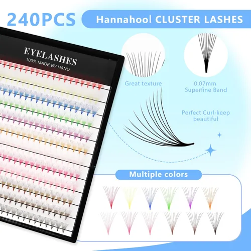 Vista 3 de 12 colores mezclados, 240 abanicos prefabricados 10D, extensiones de pestañas naturales de volumen largo, suaves y ligeras, coloridas pestañas