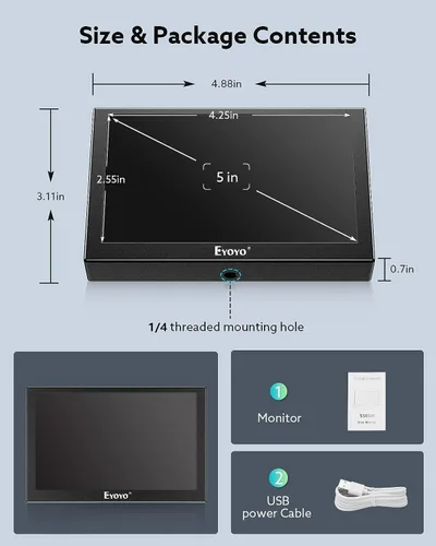 Vista 6 de Eyoyo Monitor de 5 pulgadas, 800x480 Mini TFT LCD Pantalla Pequeña Cámara Monitor de Vídeo 1/4 Agujero de Tornillo con Entrada de Video HDMI/VGA/AV