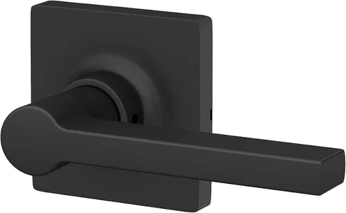 Vista 5 de Palanca recta con manija de puerta simulada de moldura cuadrada, acabado negro mate, paquete de 4