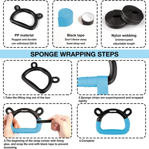 Vista 4 de EXQ Home Anillos de gimnasia para niños, anillos de dominadas para ejercicio de niños, anillo para gimnasia en interiores, anillos de gimnasia