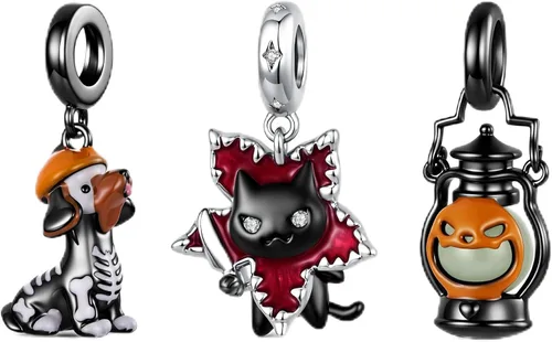 Vista 18 de Dijes de plata de ley 925 para pulseras, regalos de joyería para calabaza negra