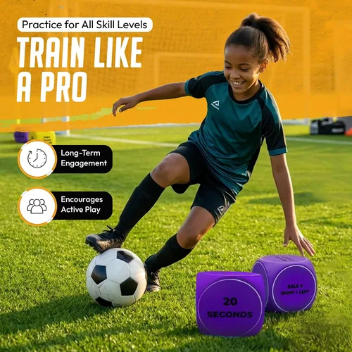 Vista 3 de Regalo de fútbol para niños y niñas de 8 a 12 años (6 dados de entrenamiento de fútbol) malabarismo, juego de pies y pases - Divertido juego