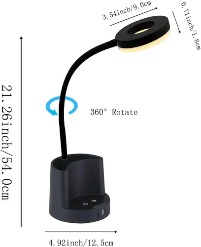 Vista 9 de HomeFocus Lámpara de escritorio, lámpara de escritorio LED RGB, lámpara de mesa, luz de lectura y luz nocturna para oficina en casa, negro