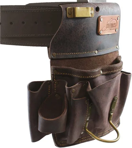 Vista 2 de Ox Pro - Bolsa de herramientas para paneles de yeso de 12 bolsillos y cinturón de herramientas de 3 pulgadas, cuero de sillín aceitado de grano
