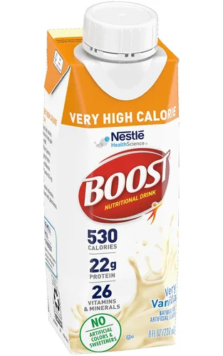 Vista 4 de Boost Bebida nutricional completa de calorías, muy alta, caja de vainilla, 8 onzas, paquete de 27