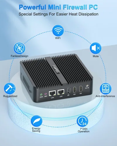 Vista 7 de FANPEEC Mini PC sin ventilador N100 8GB DDR4 128GB MSATA SSD, PC industrial Win11 Pro/Linux, pantalla triple 4K, 2xLAN, 4xUSB, WiFi6 BT5.2, TPM2.0