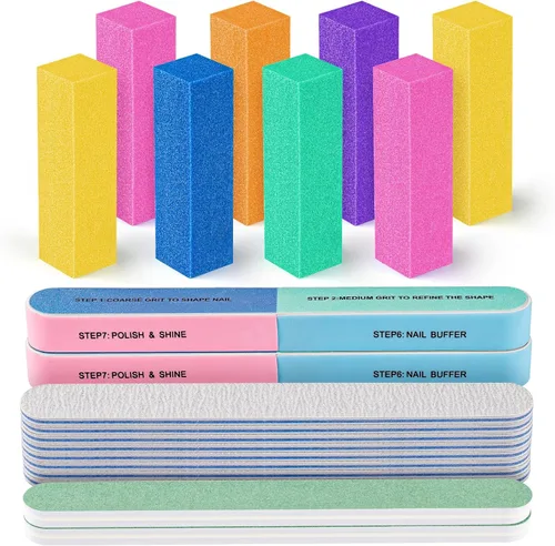 Vista 9 de FANDAMEI Limas y tampones de uñas, kit de 20 limas de uñas. Bloque de pulido de uñas rectangular y grano 100/180 lima de uñas de 7 vías y tampón