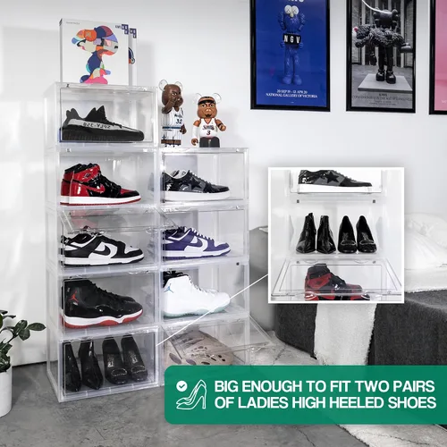 Vista 3 de Ollie Cajas de almacenamiento de zapatos XL, organizador plegable y apilable de almacenamiento de zapatos, caja de almacenamiento grande de plástico