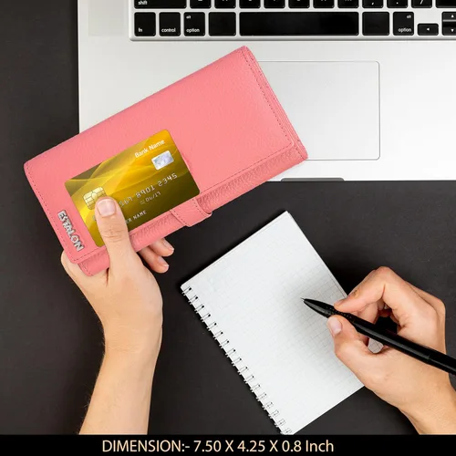 Vista 4 de Carteras de piel con bloqueo RFID, para cheques, con 11 ranuras para tarjetas, para mujer, cartera Rfid