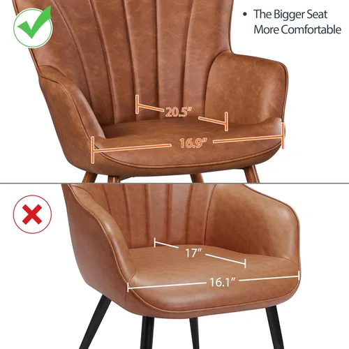 Vista 7 de Yaheetech Silla de Brazos de Piel Sintética PU, Silla Decorativa Moderna con Patas Metálicas, Cómoda Silla Barril Tapizada para Sala de Estar Marrón