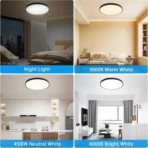Vista 6 de Lámpara de techo LED redonda de 19.7 pulgadas, lámpara de techo de montaje empotrado regulable de 36W con control remoto, lámpara de techo moderna