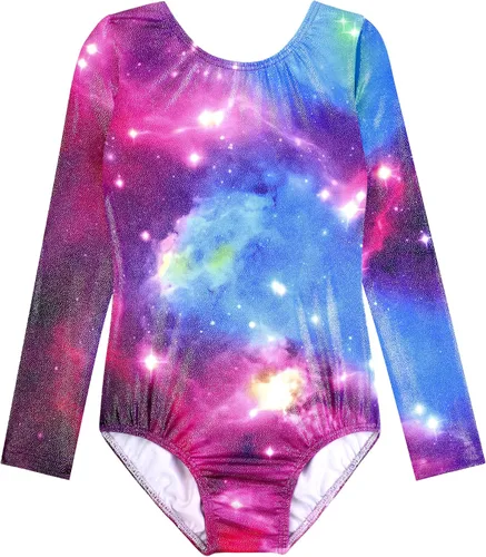 Vista 118 de HOZIY - Leotardos de manga larga para niñas, de gimnasia, para niños pequeños, trajes florales de unicornio, galaxia, arco iris, patrón de rayas